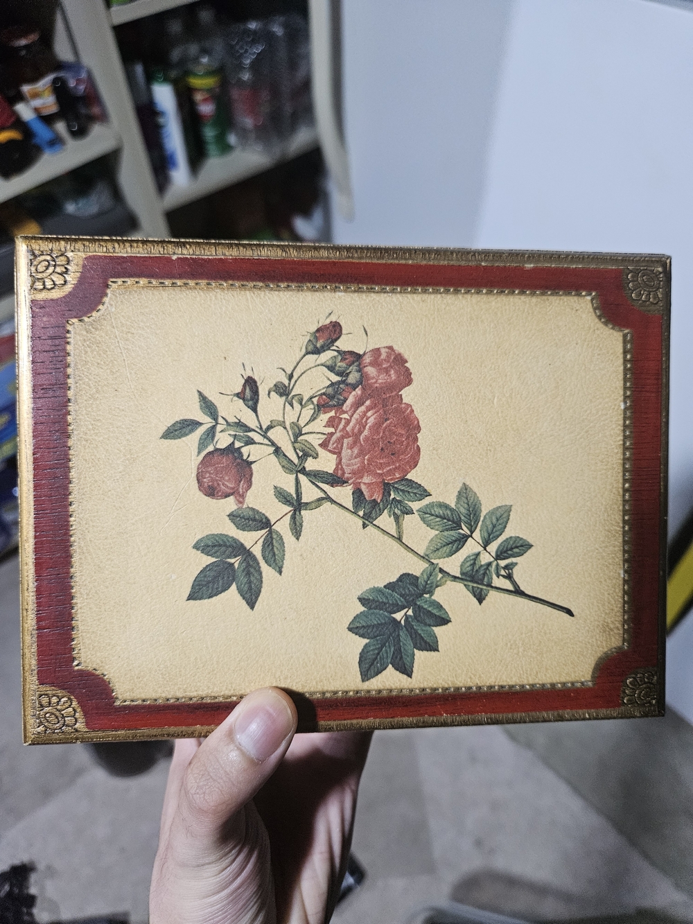 Vintage Floral Decorative Trinket Box - Red Rose Design